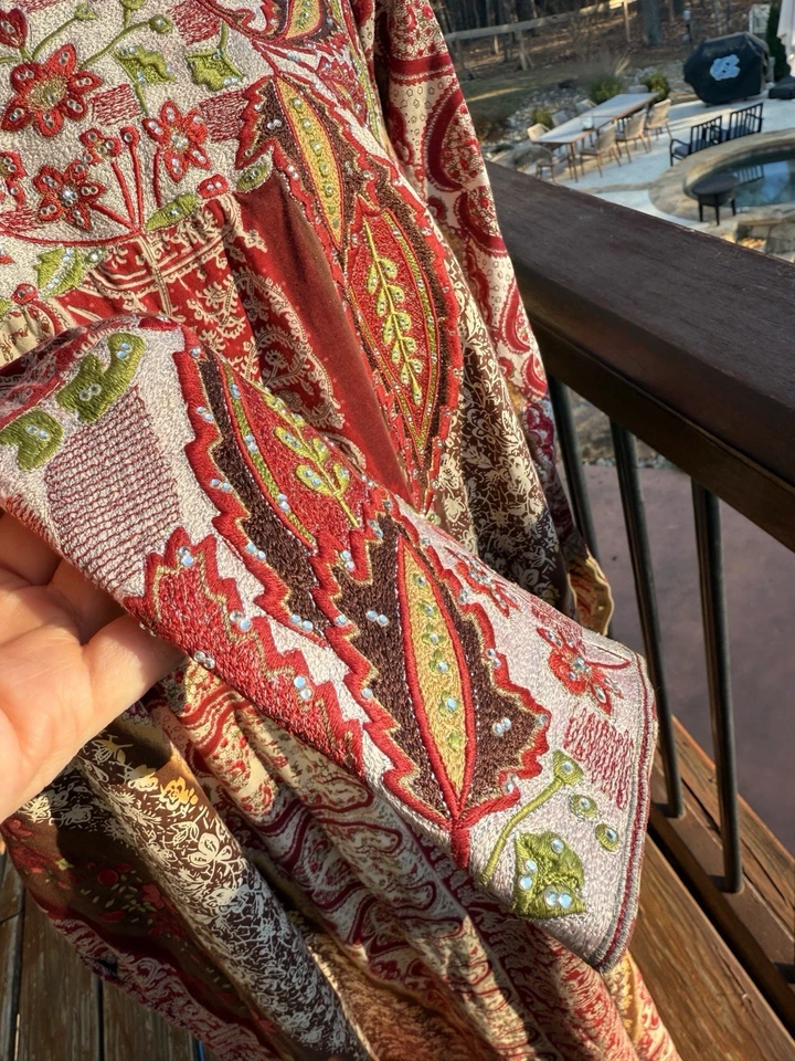 Vntg Sultana by Adini Embroidered Kaftan Maxi Dress Boho India Bling Embellished - Image 2 of 4