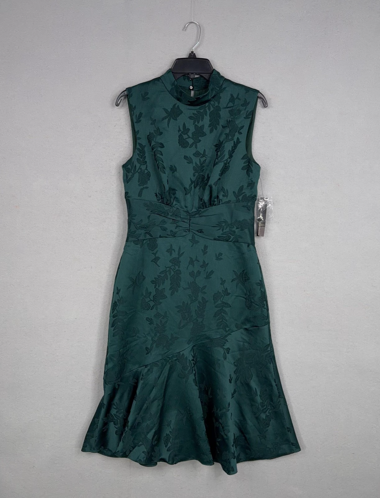 Maggy London Dress Womens 8 Green Botanical Jacquard Sleeveless Mock Neck Midi