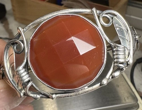 Vintage Sterling Silver Mexican Natural Carnelian Bracelet Handmade 35 Grams