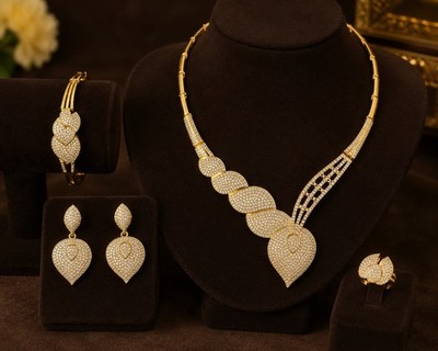 Luxus 18K Vergoldet Edelstahl Schmuck Set für Damen Dubai Stil Set