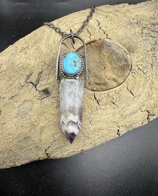 Amethyst Crystal Point Kingman Turquoise Pendant