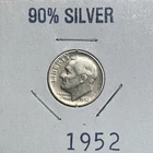 1952 Roosevelt  Dime Silver 10 Cent, *ACTUAL COIN SHOWN IN PHOTOS.