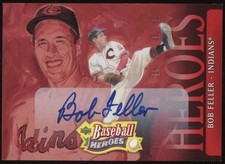 2005 Upper Deck Baseball Heroes Bob Feller Auto /49 Red On Card #5 Indians