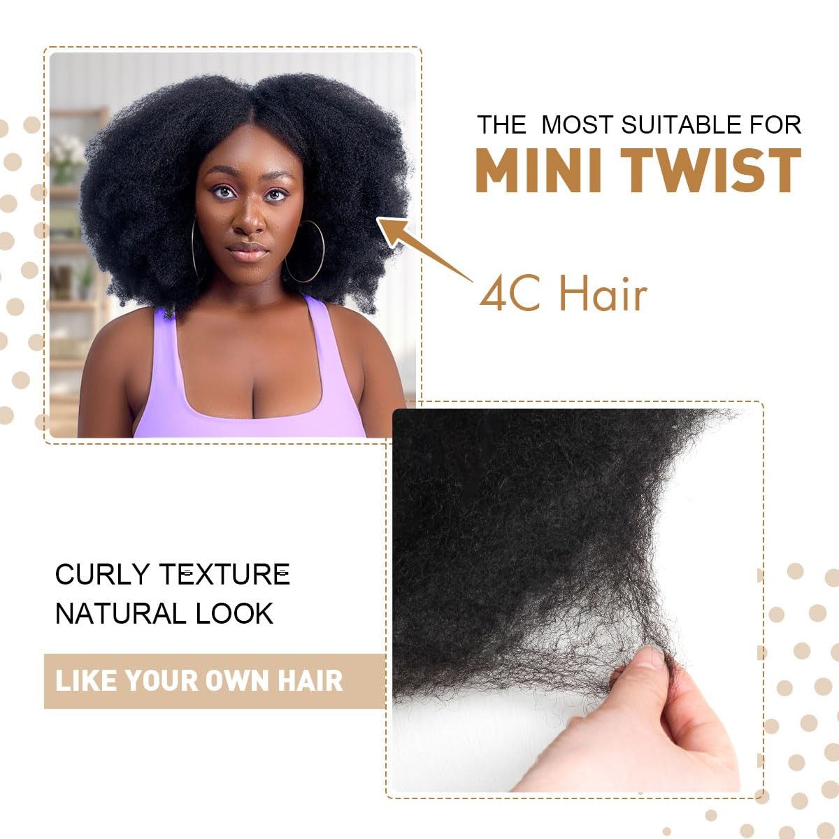 Afro Kinkys Bulk Human Hair, 12 inch 4c Kinky Curly Human Hair for Twist/Perm...