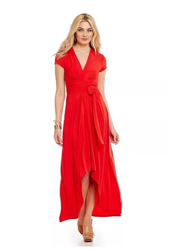 Abito rosso nuovo con etichette Michael Kors alto basso finto avvolgente 12 prezzo al dettaglio consigliato $140