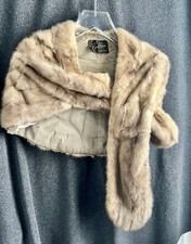 Vintage 1950s Real Fur Stole Wrap Made in New York Brown Mid Century Shawl XS GU