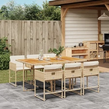 Garden Dining Set Beige PE rattan, Steel, Acacia wood 7 Piece