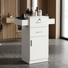 Salon Station Cabinet Barber Styling Tool Holder 2 Drawers MDF Locking White
