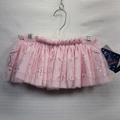 Motionwear Pink Tulle Girls' Tutu Skirt Silver Sparkles Elastic Waistband