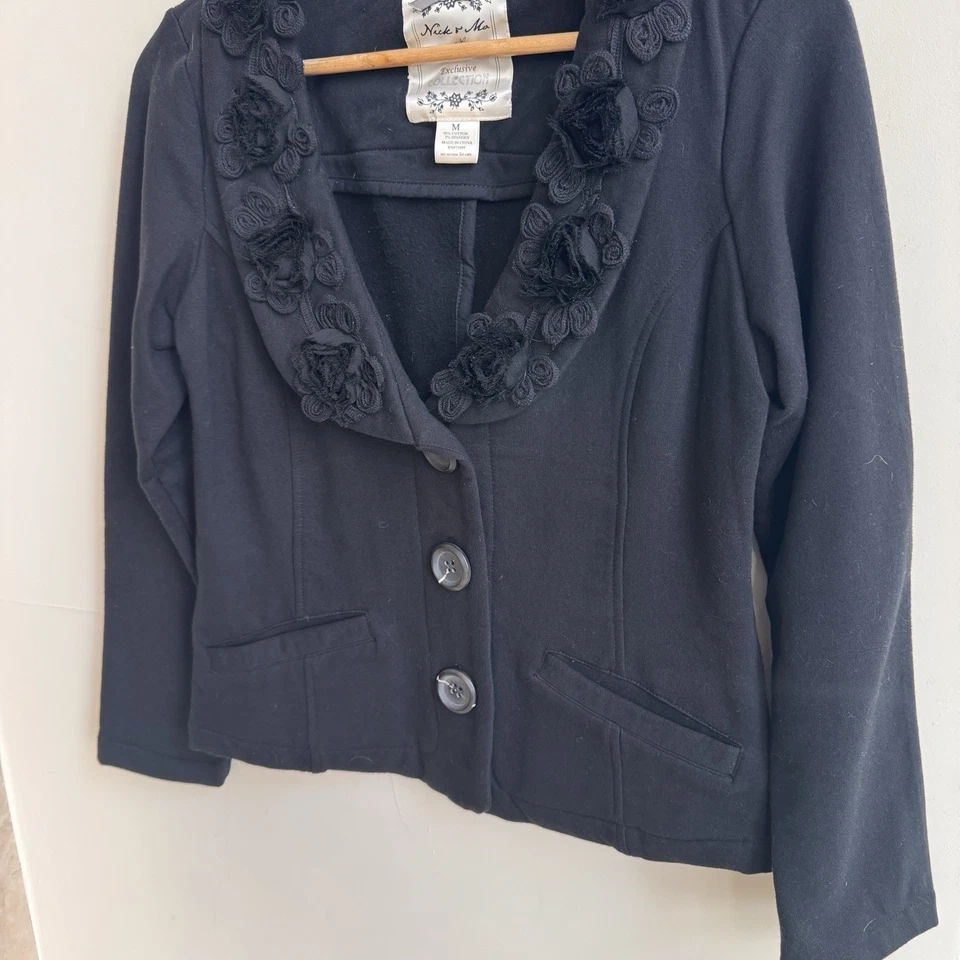 Nick and Mo Anthropologie Black V Neck Long Sleeve Knit Jacket Womens Size M - Image 4 of 4