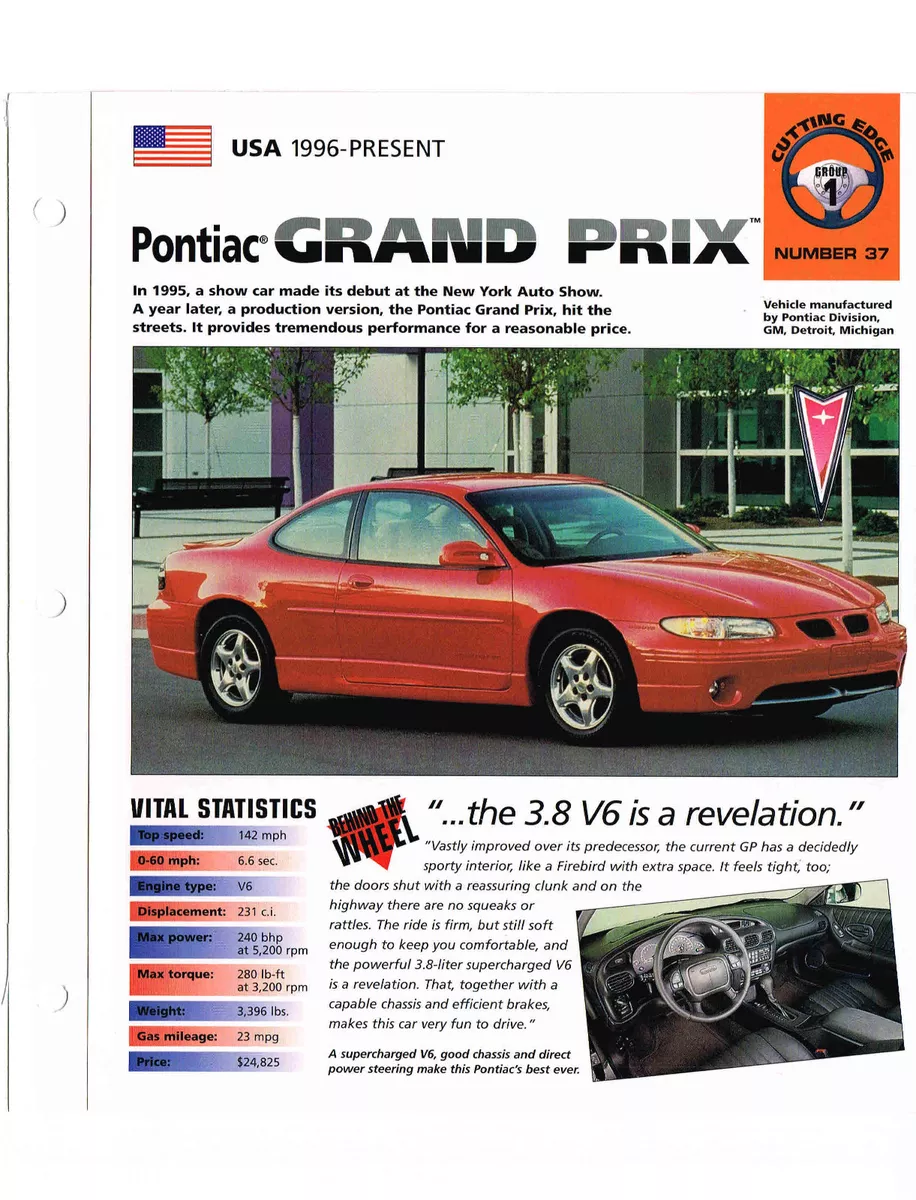 1999 PONTIAC GRAND PRIX GP SPEC SHEET / Brochure / Pamphlet 