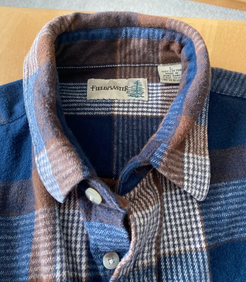 VINTAGE FIELDMASTER PLAID FLANNEL MEN’S LS SHIRT SZ L - Image 3 of 4