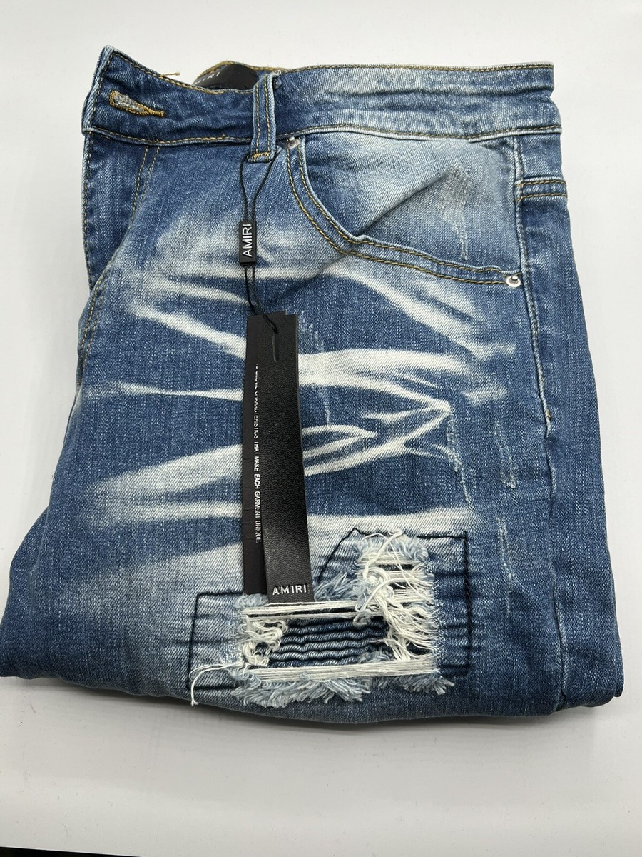 Mike Amiri Blue Distressed Jeans Size 34 Light Wash