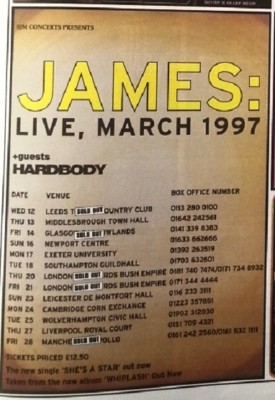 JAMES March tour 1997 UK mini Press ADVERT 8x6 inches