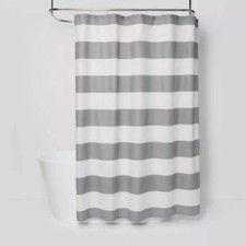 Room Essentials Gray  White Stripe Rugby 72 X 72  Shower Curtain Oeko-Tex B211