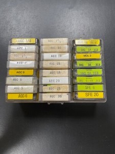 120 AGC (3AG, MDL) and SFE Automotive Fuses in Vintage Tins and Plastic Cases