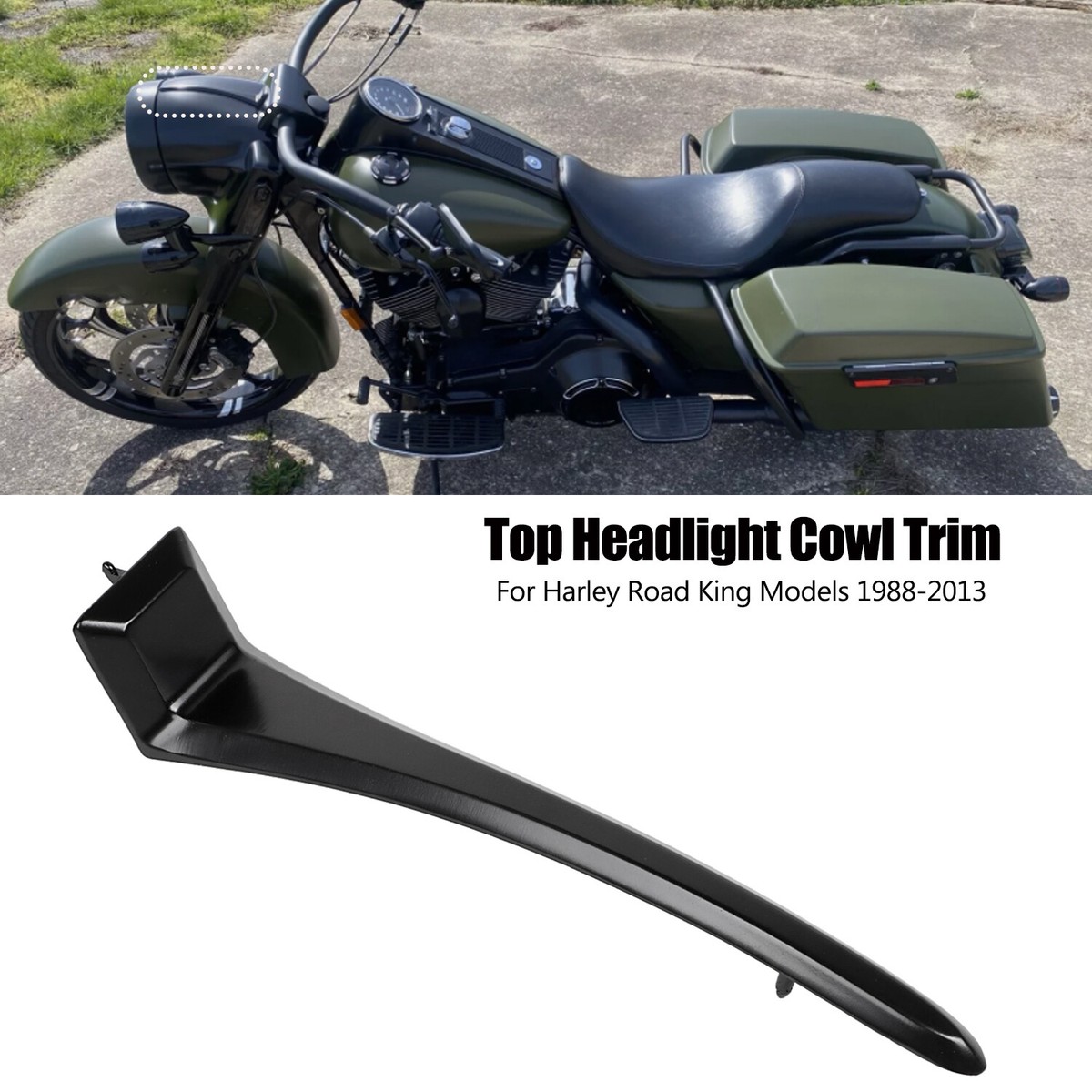 Black Top Headlight Cover Trim Nacelle Spear For Harley Road King