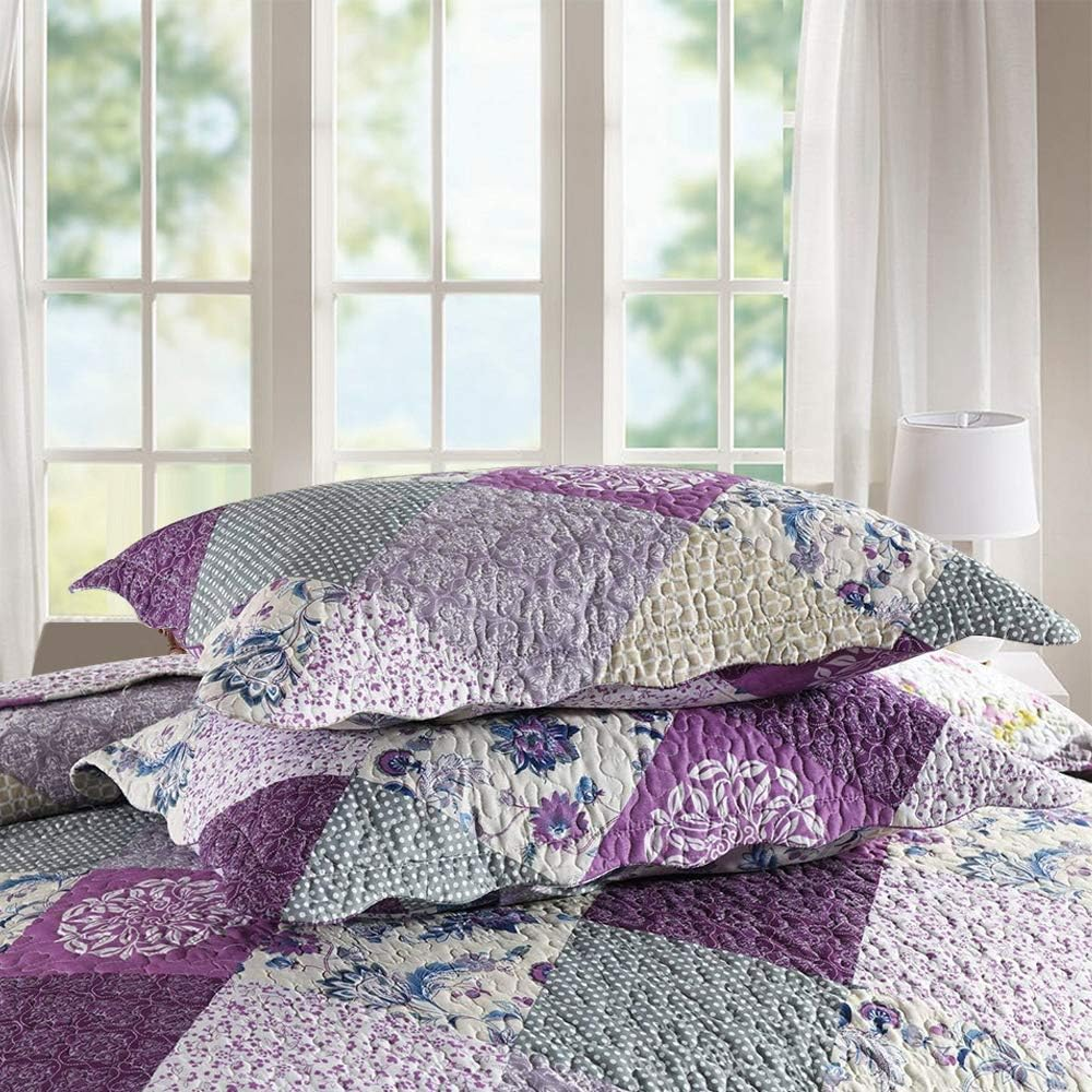 Purple Quilt Sets Queen Size Bedspread Reversible Patchwork Floral
