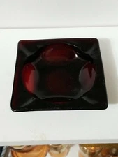 Vintage Ruby Red Glass Square Ashtray 4 5/8"