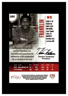 2014 SAGE HIT Autograph Black #A44 Austin Franklin RC New Mexico