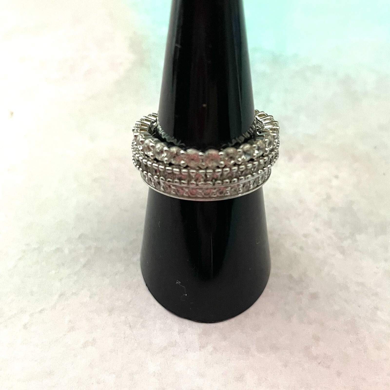 3 Different Stackable Rings Sterling Silver CZ Si… - image 2