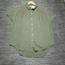 SO Good For Life Shirt Women's M Olive Green Short Sleeve Button Up