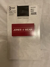 Jones Wear Vintage Sheer Control Top Pantyhose Sandalfoot Black Size C 2 Pair