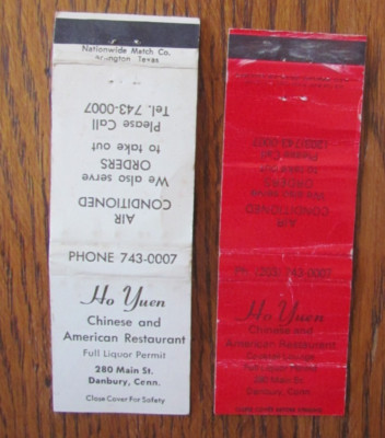 HO YUEN CHINESE FOOD MATCHBOOK COVERS: DANBURY, CONNECTICUT 1970s MATCHCOVERS A8