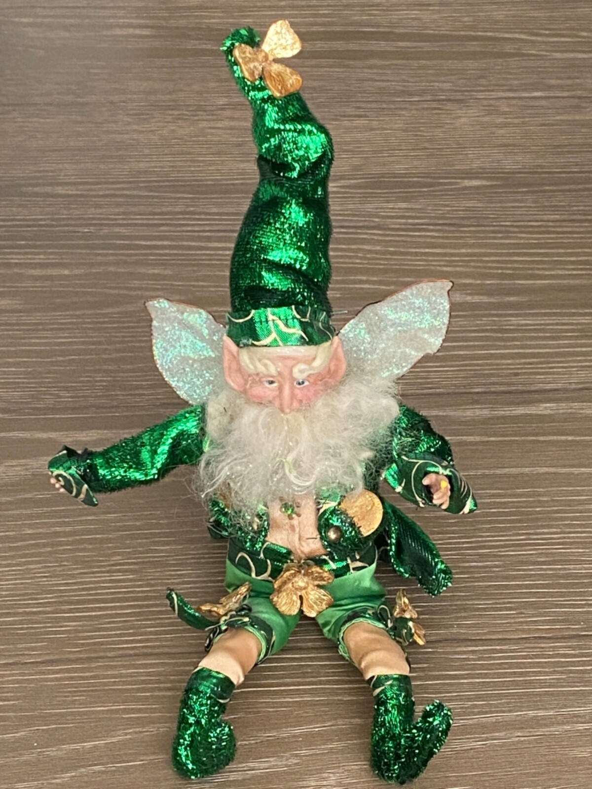 Vintage MARK ROBERTS Lucky Gold Clover Fairy Elf Leprechaun Ornament 12 ...