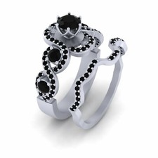 Black Onyx Entwined Engagement Ring Set 5 Stone Wedding Ring Band Set For Womens