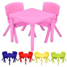 Image of Student Table & Chair Set Plastic Study Set Kids Play Learning Drawing Activity