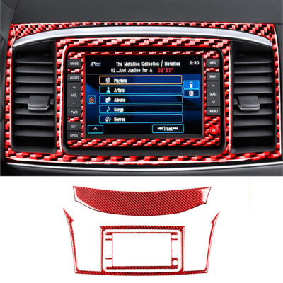 3Pcs Red Carbon Fiber Interior GPS Navigation Cover Trim For Mitsubishi Lancer