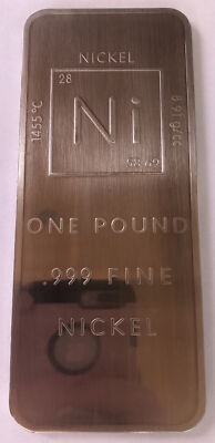 1 lb Nickel Ingot .999 Fine With Element Design Bullion By Unique