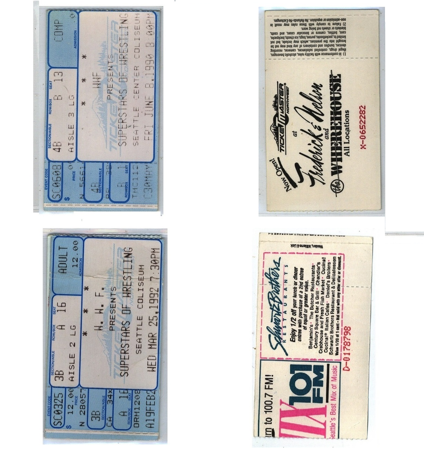 1990 WWF~ June 8 Ticket Stub~ Rhodes v Savage Demolition Hart Foundation Seattle | eBay