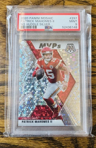 2020 Panini Mosaic Patrick Mahomes MVP MOSAIC No Huddle Silver PSA 9 Disco