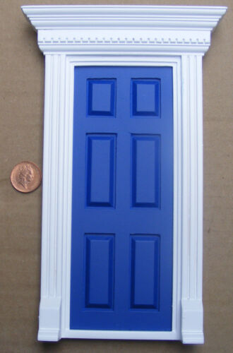 Blue Painted Wooden Fairy Dentil Trim Door Tumdee 1:12 Scale Dolls House 696B - Picture 1 of 7