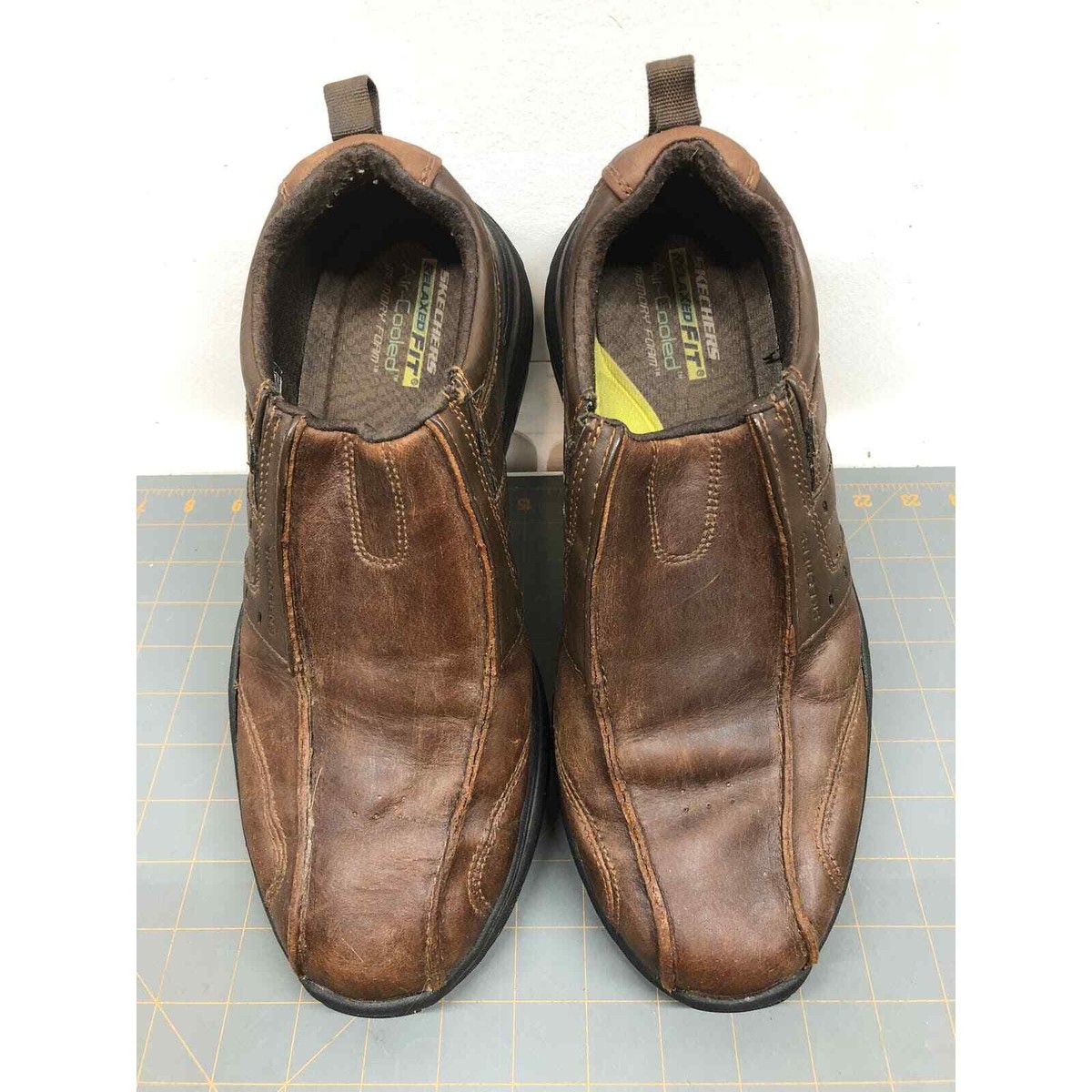 Skechers Brown Leather Slip-On Shoes Men