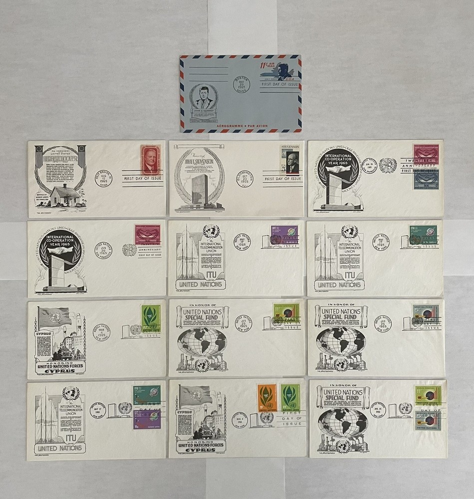 1965 Lot C of 13 US FDC First Day Covers US Air Mail Good Condition