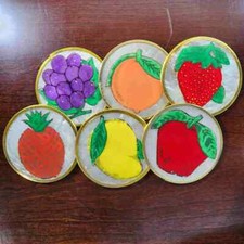 6 Vintage hand-painted capiz shell drink coasters