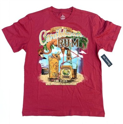 Mens M 38-40 Pocket Tee Behind Bars Caribbean Rum Tropical Island Beach Flamingo