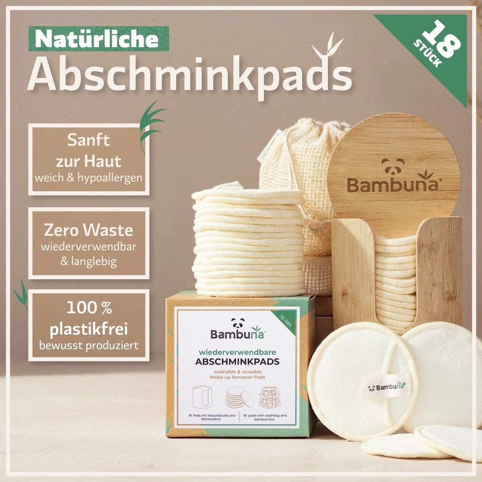 Bambuna 18 Reusable Premium Make Up Removal Pads | Washable Includes Bamboo Box - Image 2 of 4