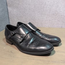 John White Black Leather Double Monk Strap Wingtip Brogue Shoes UK 10 EU 44