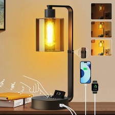 Industrial Table Lamp,Dimmable Bedside Lamps Nightstand for Bedroom USB A/Cha...