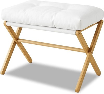 Moderner Fußhocker klappbar Fußstütze Hocker Holzbein gepolstert Sitz Wohnzimmer