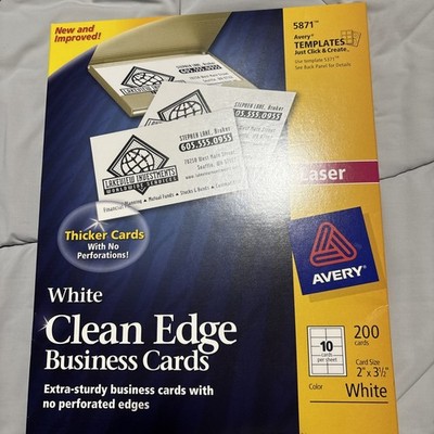 Avery White Clean Edge Business Cards Laser 2'' x 3 1/2''  200 White Cards # 5871