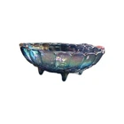 Indiana Iridescent Carnival Glass BLUE Harvest Grape Footed Fruit Bowl Vintage