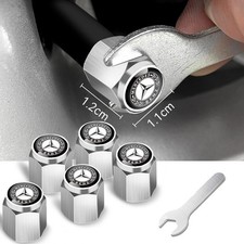 5pcs Silver Car Wheel Tire Air Valve Stem Cap Cover Wwrench For Mercedes Benz