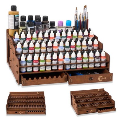 Paint Storage, Wooden Paint Organizer with 98 Holes Dia.1.02 Inches, for Mini...