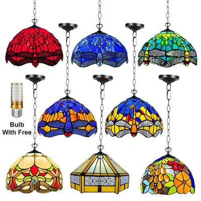 Tiffany Stil 10'' Buntglas Decken Pendelleuchte Vintage Handarbeit Schirm
