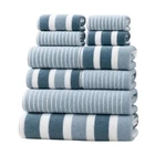 10 Piece Microfiber Bath Towel Set Ultra Soft Absorbent Striped Spa Hotel New